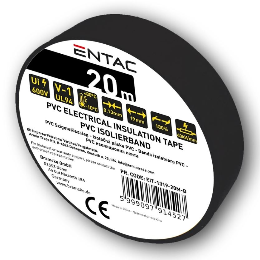 Banda izolatoare, 19 mm x 20 m, negru