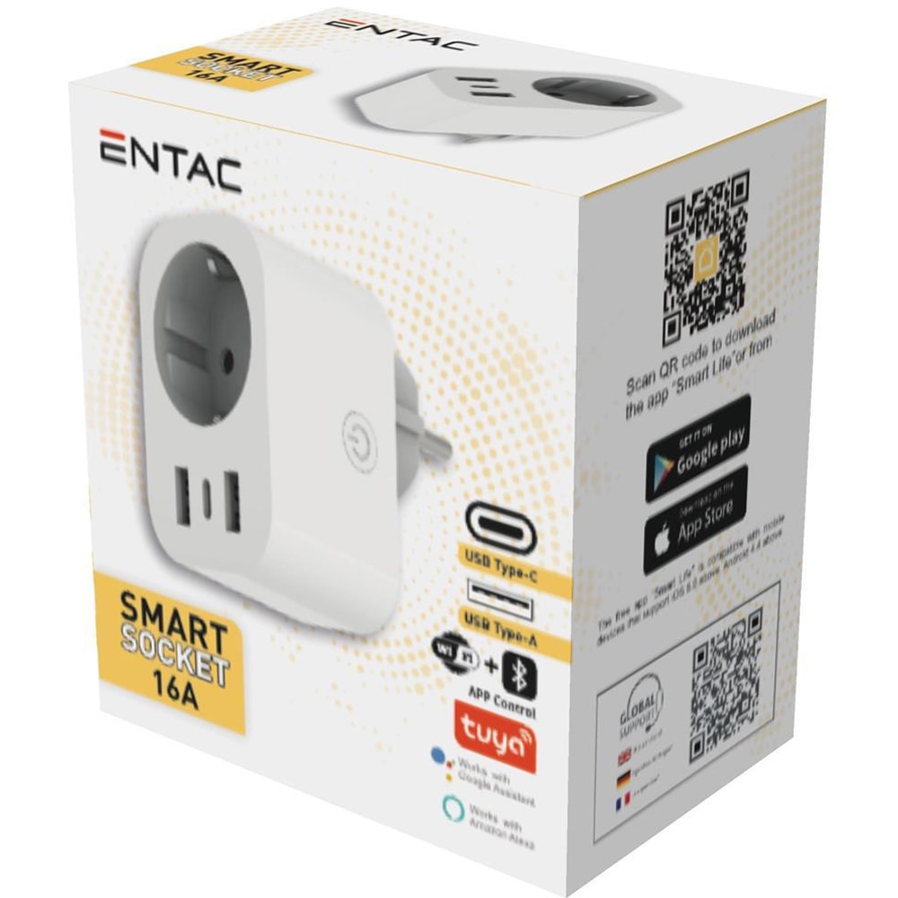 Adaptor priza ENTAC ES-SSAUSB-WIBLE, 3680W, IP20, alb
