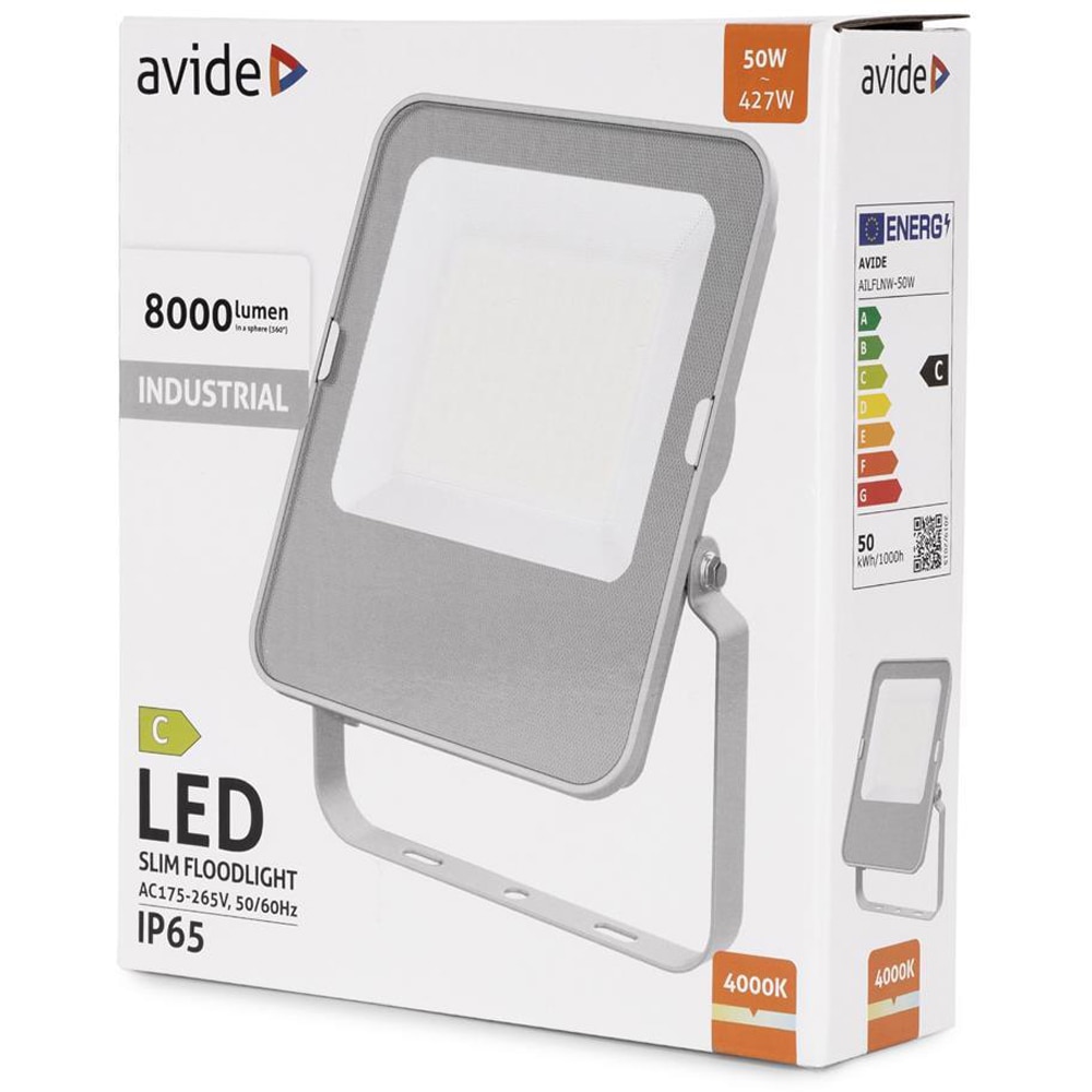 Lampa de lucru AVIDE AILFLNW-50W, 50W, 8000lm, argintiu