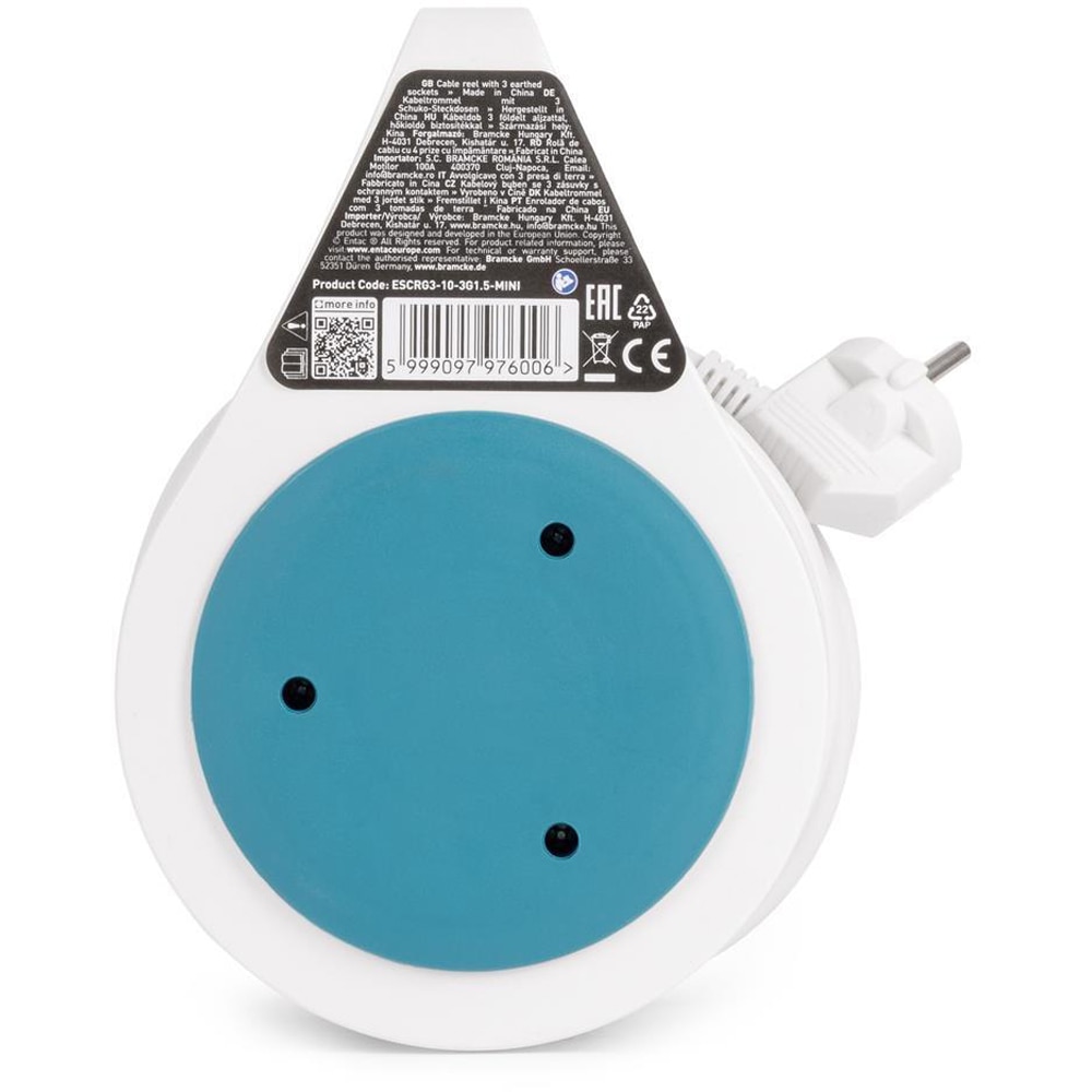 Prelungitor cu tambur ENTAC Mini, 3 prize, 1.5mm, 10m