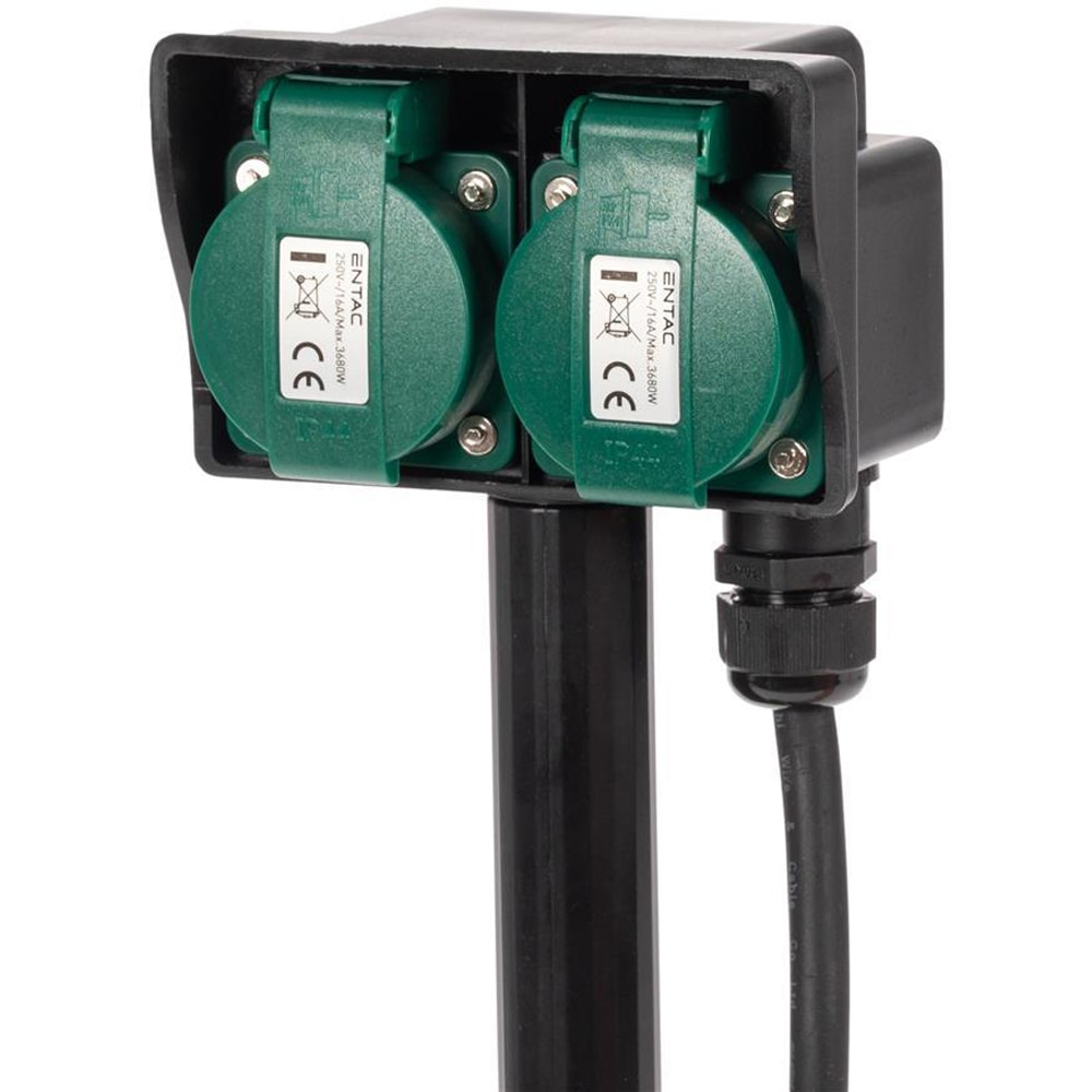 Prelungitor ENTAC ESE1.5G2-1.5-IP44S, 3680W, 2 prize, 1.5m, negru