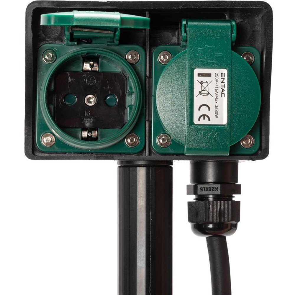 Prelungitor ENTAC ESE1.5G2-1.5-IP44S, 3680W, 2 prize, 1.5m, negru