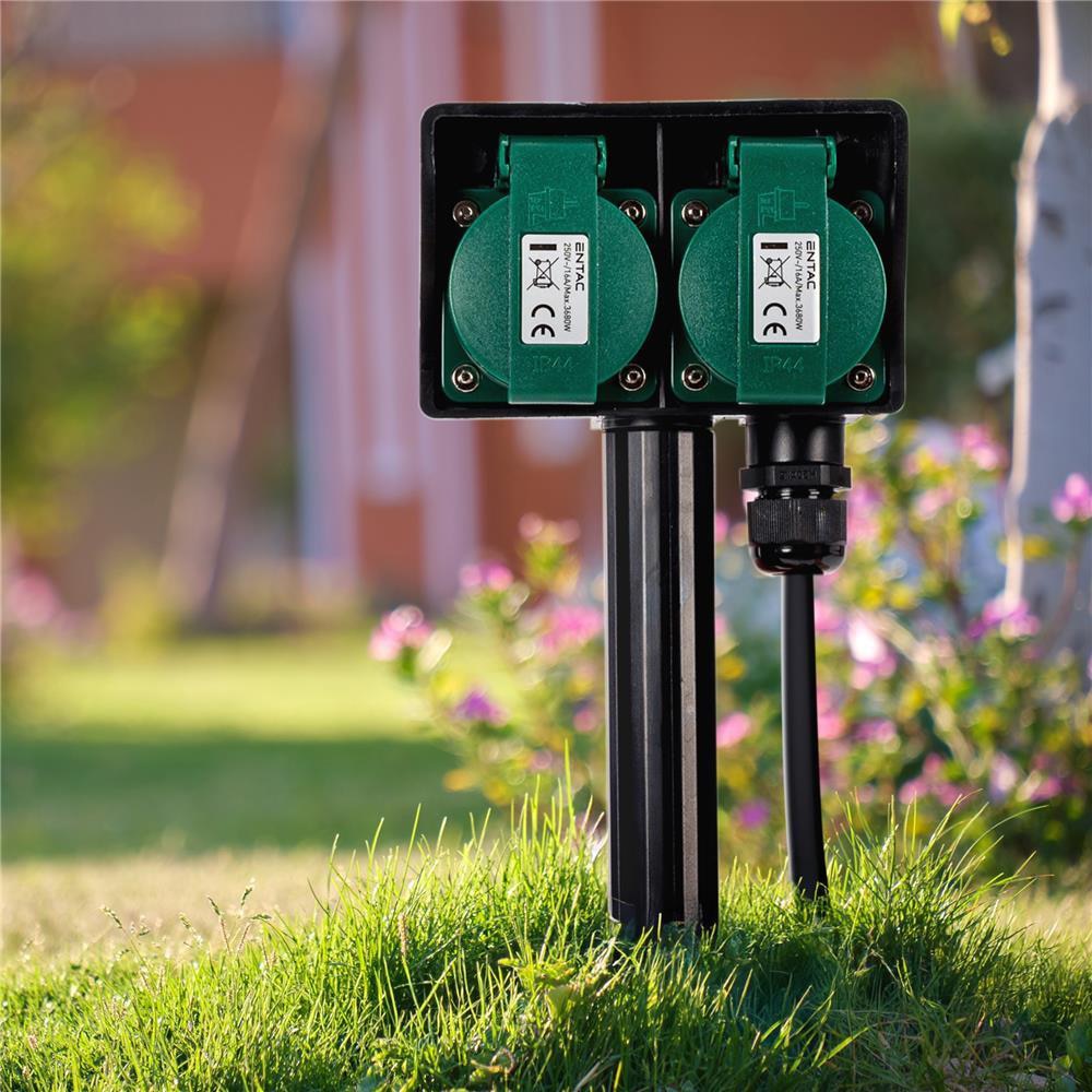 Prelungitor ENTAC ESE1.5G2-1.5-IP44S, 3680W, 2 prize, 1.5m, negru