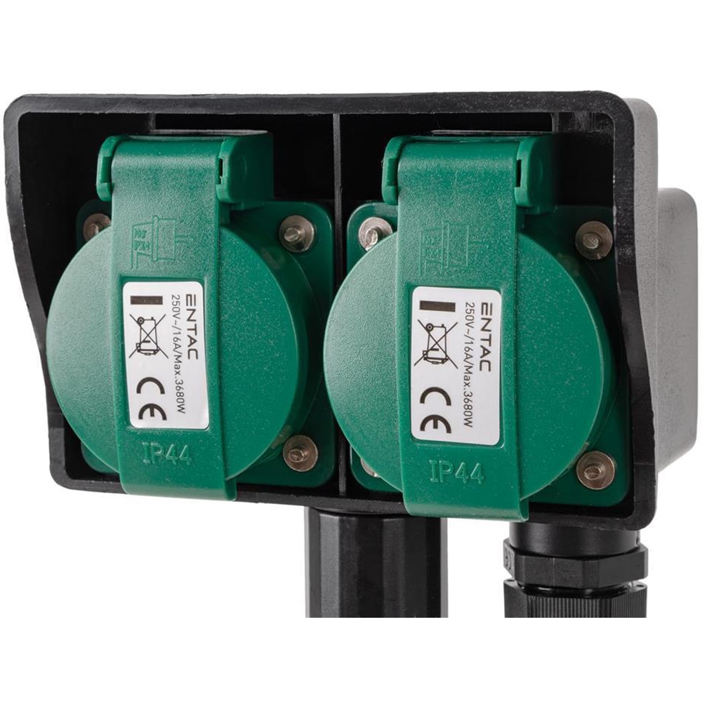 Prelungitor ENTAC ESE1.5G2-5-IP44S, 3680W, 2 prize, 5m, negru