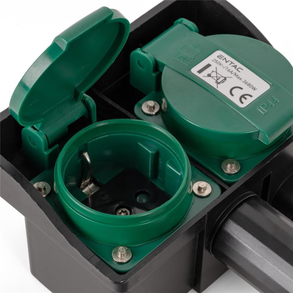 Prelungitor ENTAC ESE1.5G2-5-IP44S, 3680W, 2 prize, 5m, negru