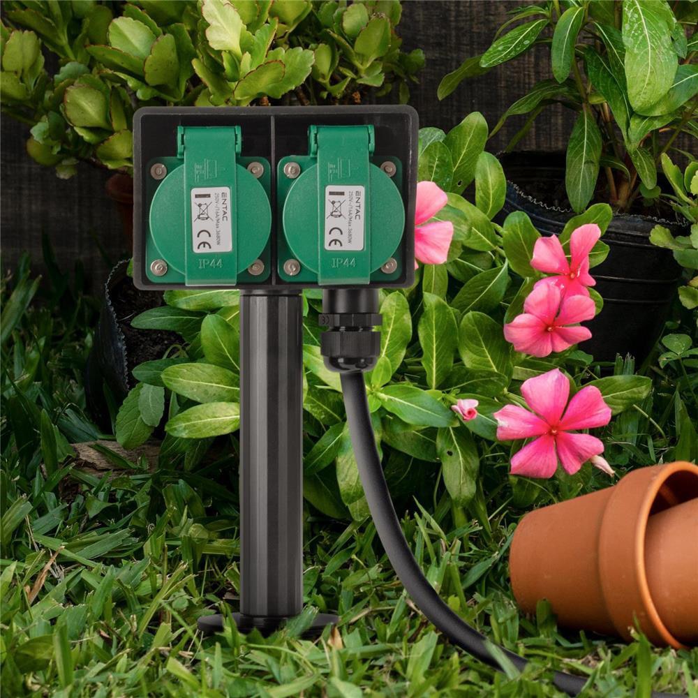 Prelungitor ENTAC ESE1.5G2-5-IP44S, 3680W, 2 prize, 5m, negru