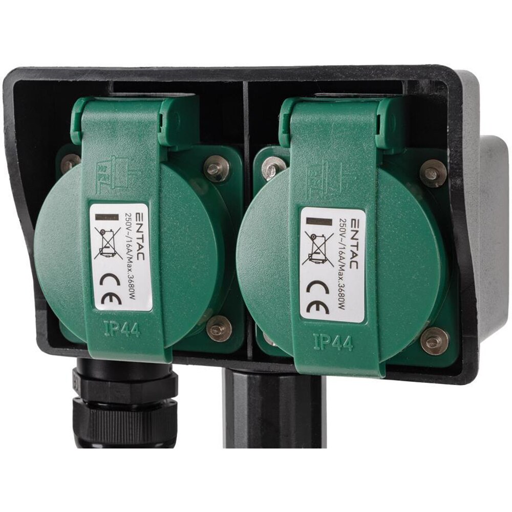 Prelungitor ENTAC ESE1.5GT2-1.5-IP44S, 3680W, 2 prize, 1.5m, negru