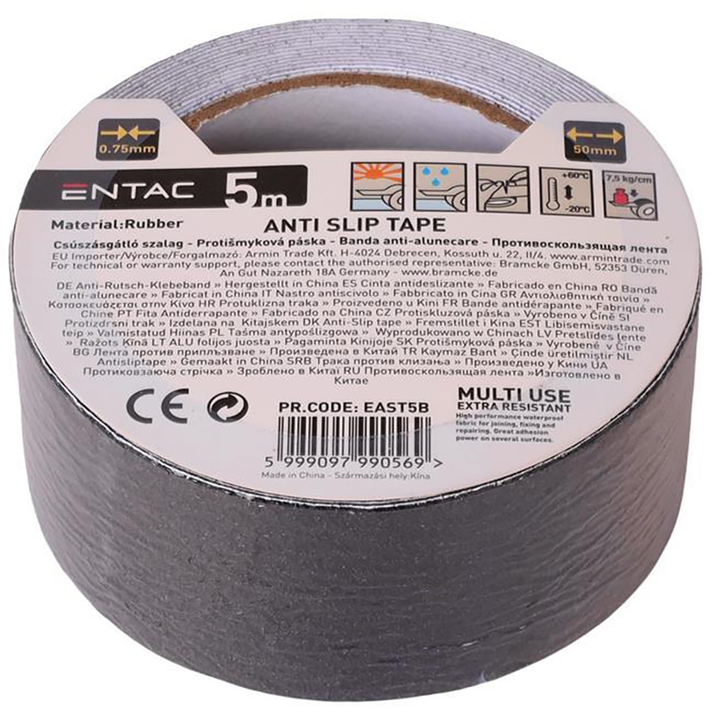 Banda adeziva anti-alunecare ENTAC, cauciuc, 50mm x 5m, negru