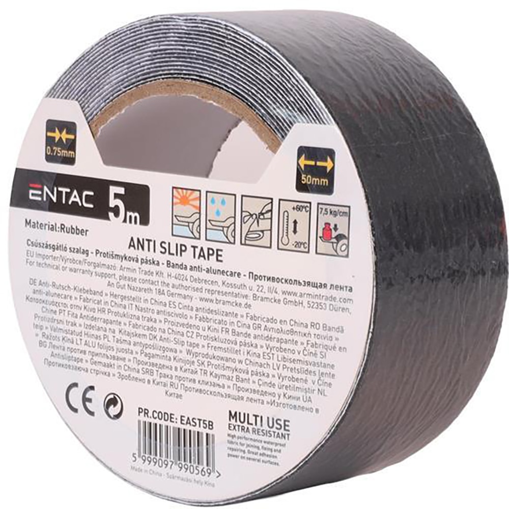 Banda adeziva anti-alunecare ENTAC, cauciuc, 50mm x 5m, negru