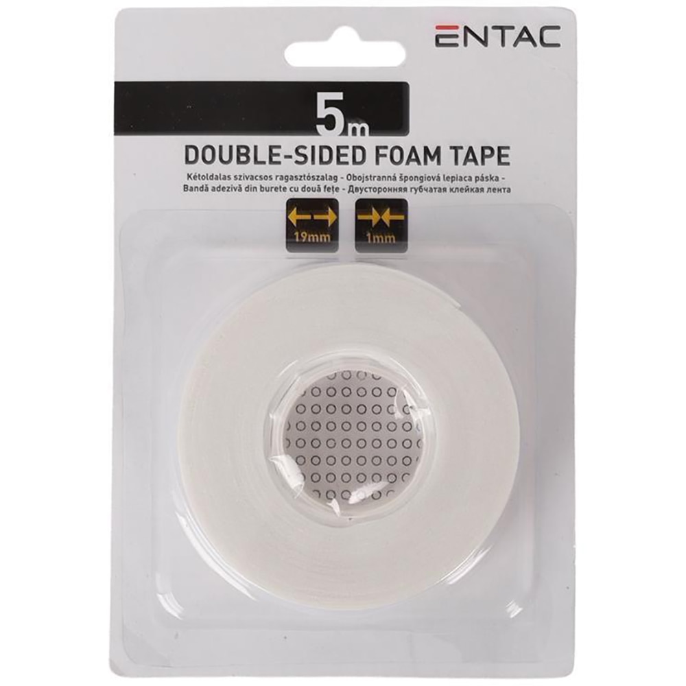 Banda dublu adeziva buretata ENTAC, 19mm x 5m, alb