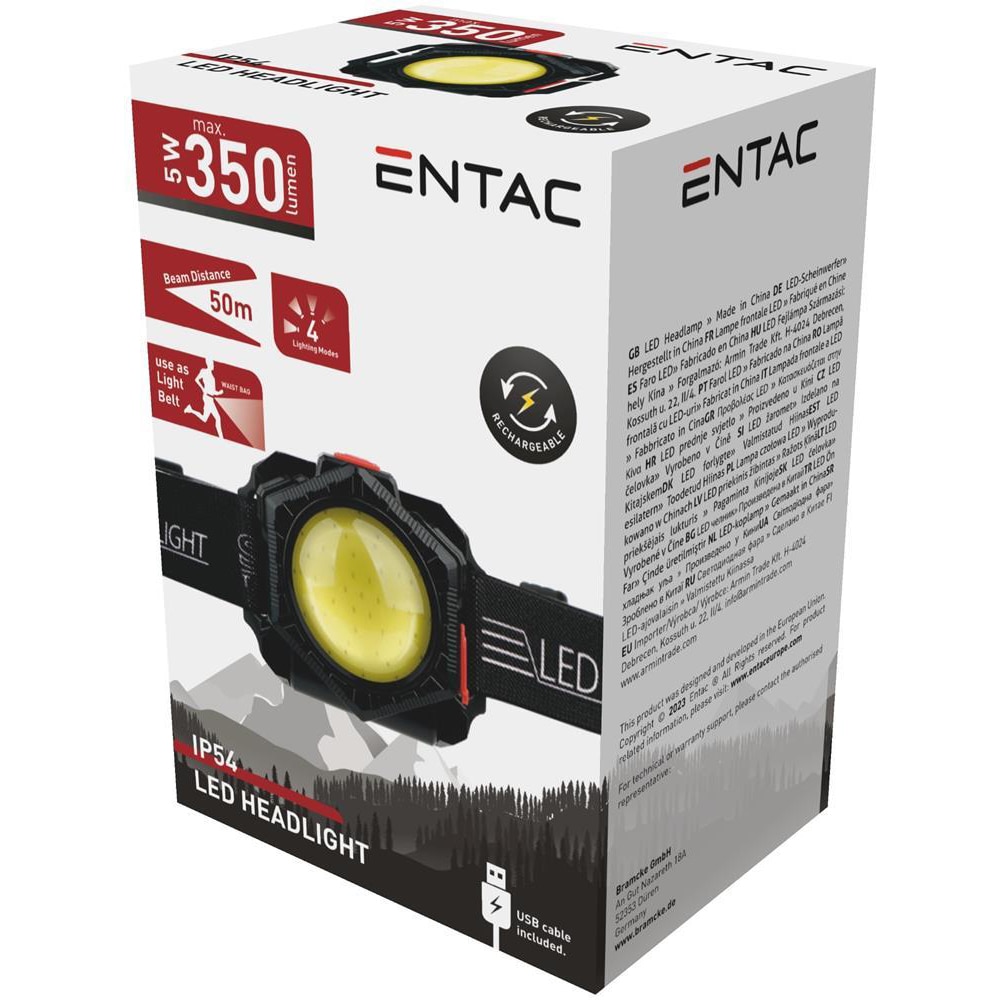 Lanterna LED frontala ENTAC EHL-RE-MF, 350LM, IP54, negru