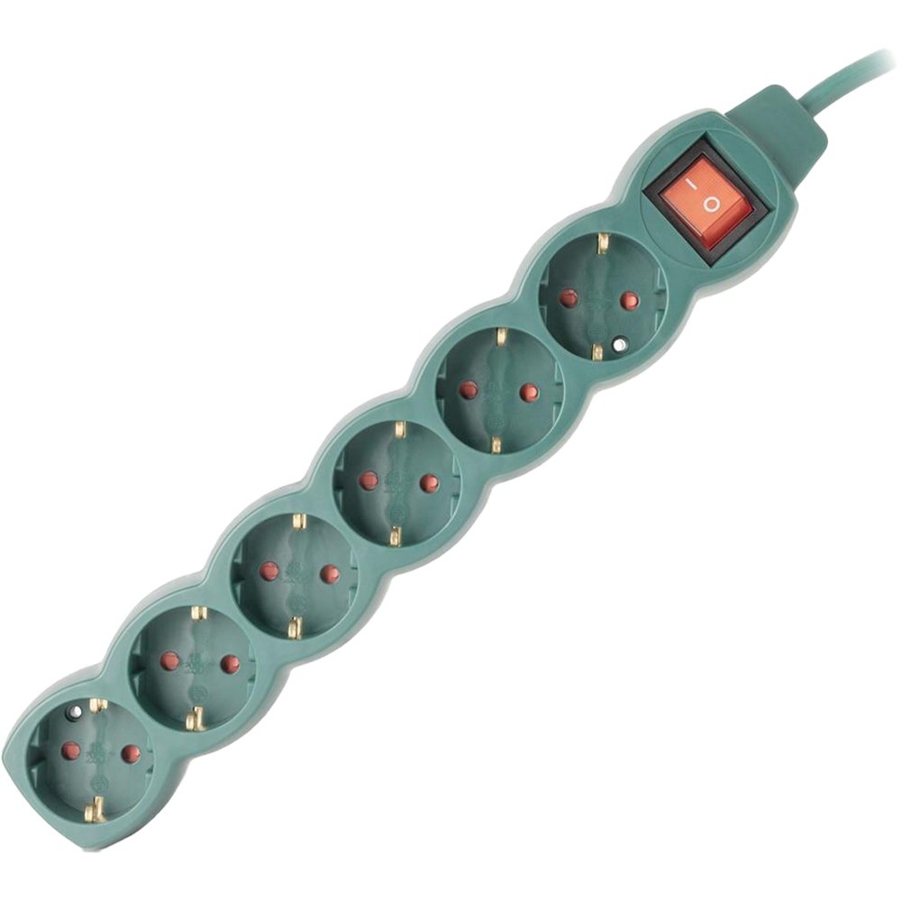 Prelungitor ENTAC ESE1.5G6-3-SW-G, 6 prize Shucko, 3m, intrerupator, verde