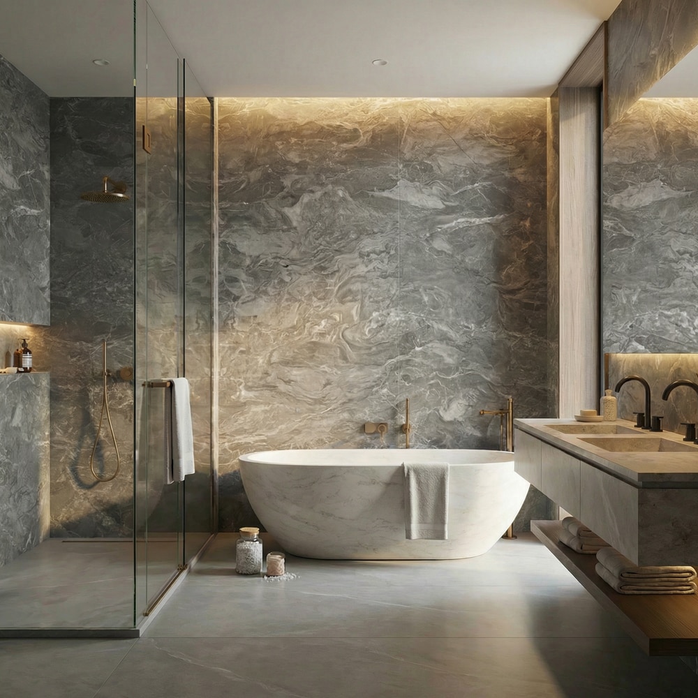 Panou decorativ Marble, WPC, 120 x 278 cm, gri