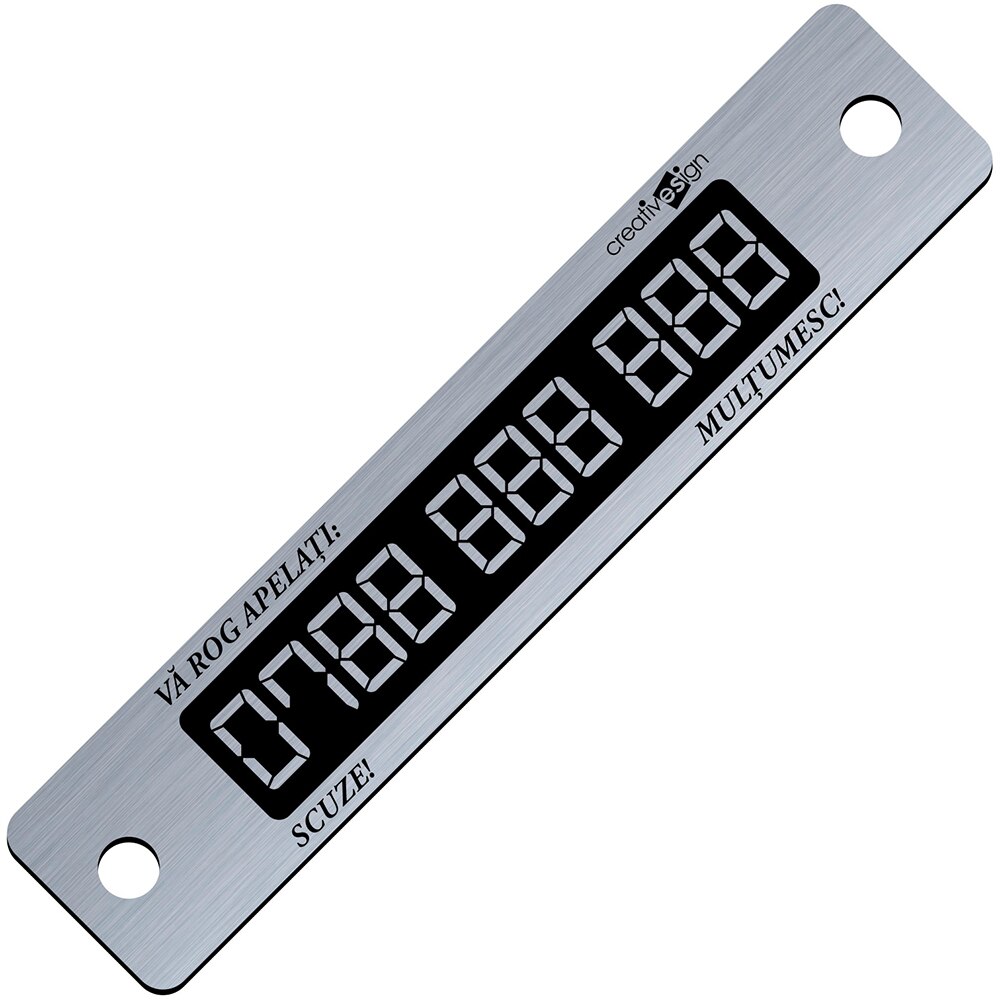 Suport numar telefon parbriz CREATIVE SIGN, fixare cu ventuze, 15 x 3cm, argintiu
