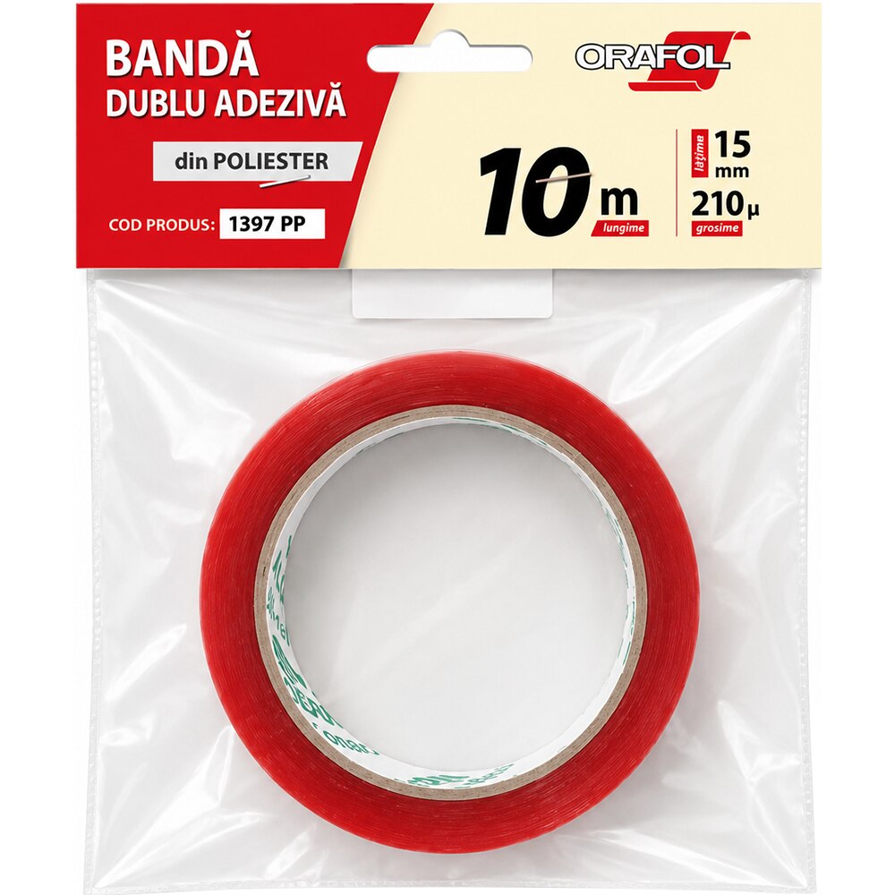 Banda dublu adeziva ORAFOL 1397 PP, 15mm x 10m, rosu