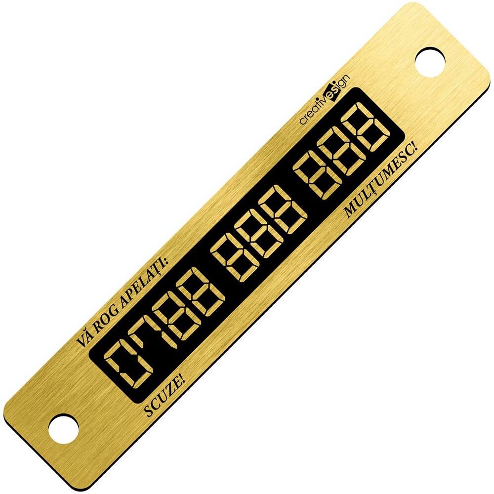 Suport numar telefon parbriz CREATIVE SIGN, fixare cu ventuze, 15 x 3cm, auriu