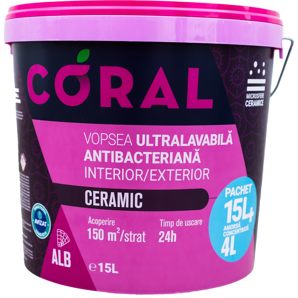 Vopsea ultralavabila CORAL Ceramic, 15L 