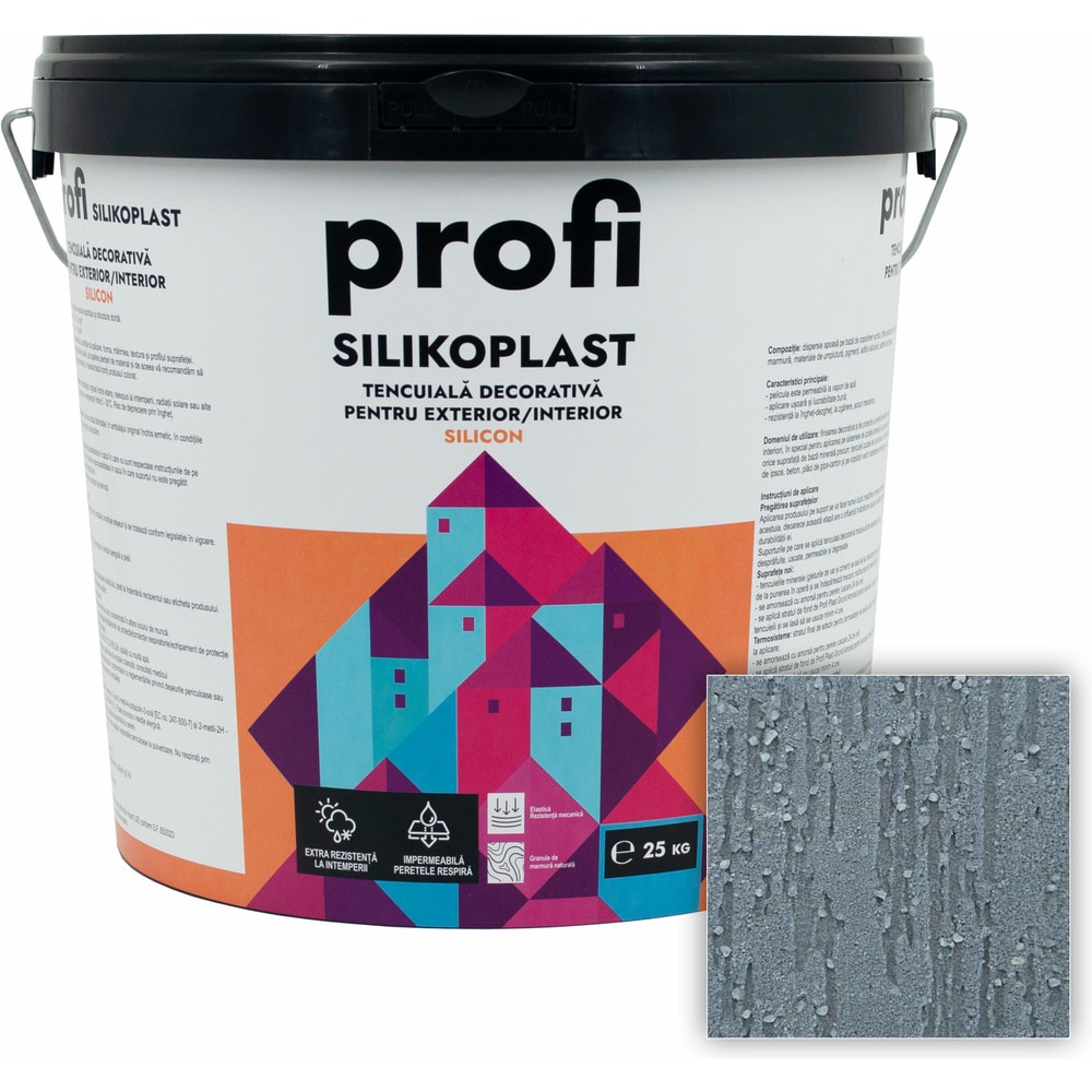 Tencuiala decorativa structurata PROFI SILIKOPLAST, 2 mm, gri aluminiu, 25 kg