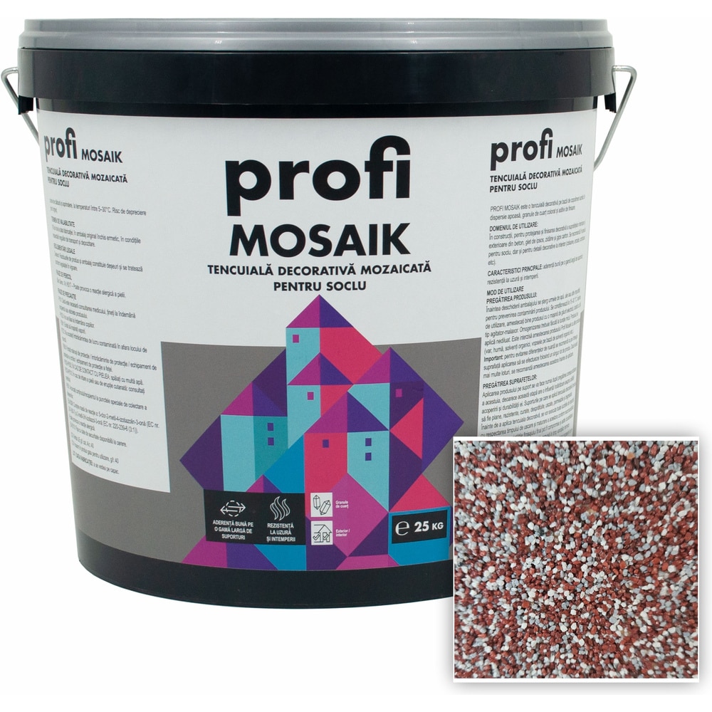 Tencuiala decorativa mozaicata PROFI Mosaik, grena, 25Kg