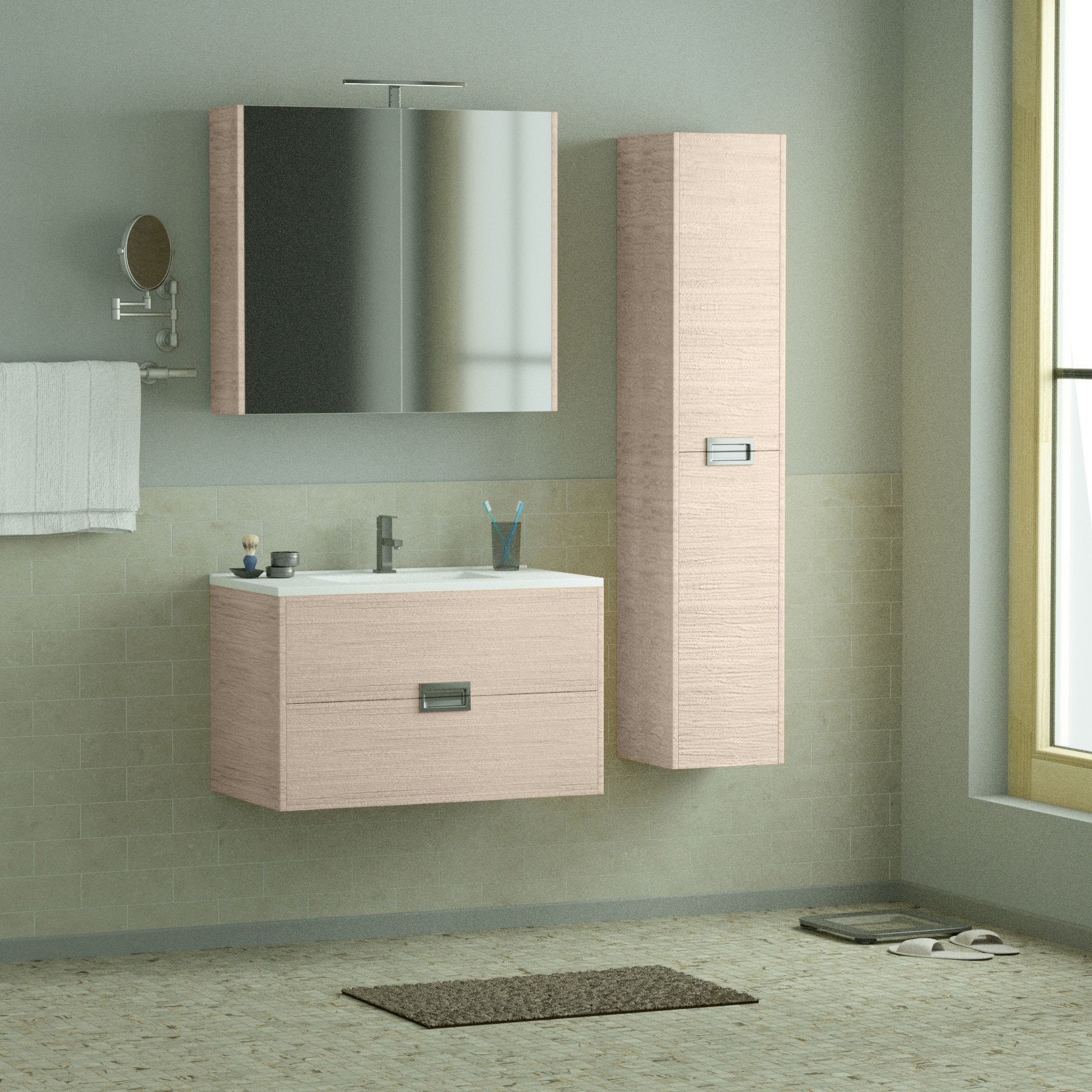 Set mobilier, culoare stejar, 80 cm • Cubo