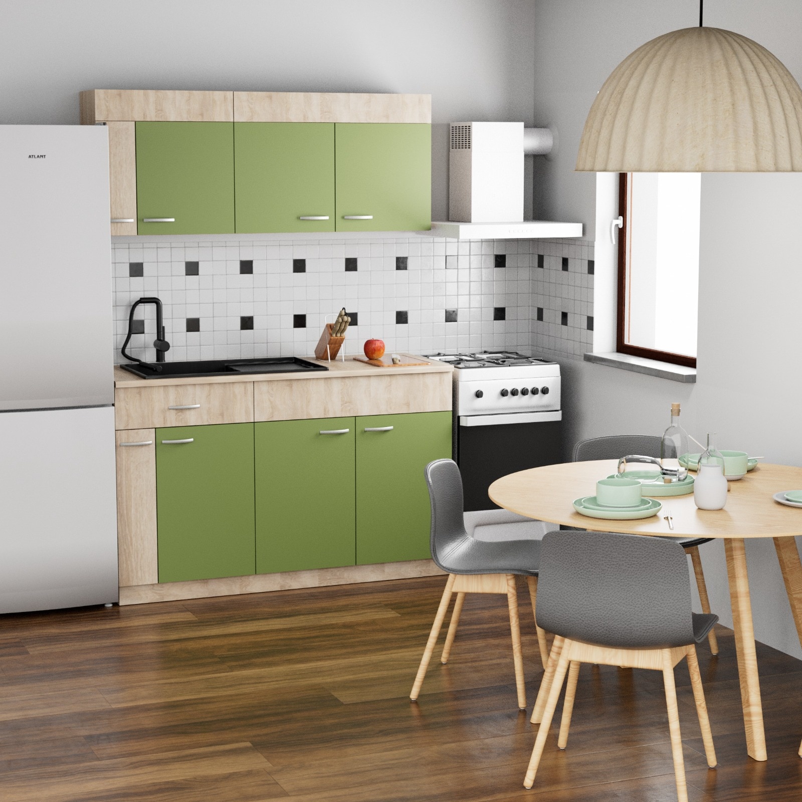 Kit bucatarie, verde, 150 cm  Sonoma