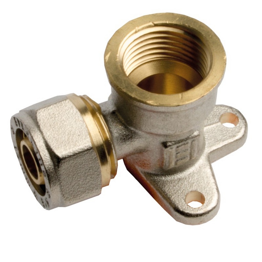 Cot cu talpa, fixare perete, 16 mm, unghi 90, filet interior, racord 1/2