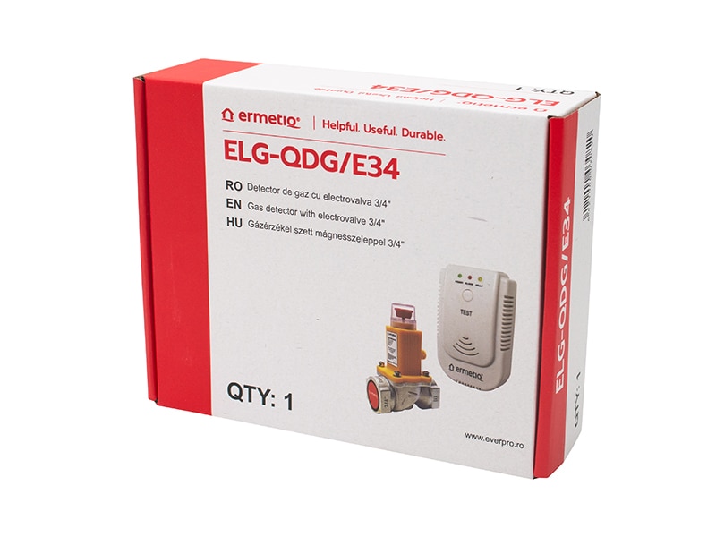 Set detector gaz cu electrovana Everline, 3/4", alimentare 220 V, rearmare manuala