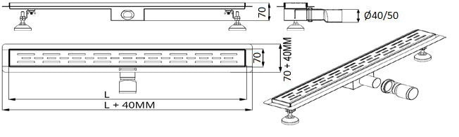 Rigola Dus, Inox, Stylish Design, 600 x 70  Ermetiq