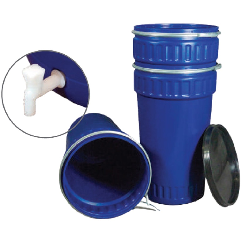 Bidon conic cu cerc si robinet, albastru, 220 l