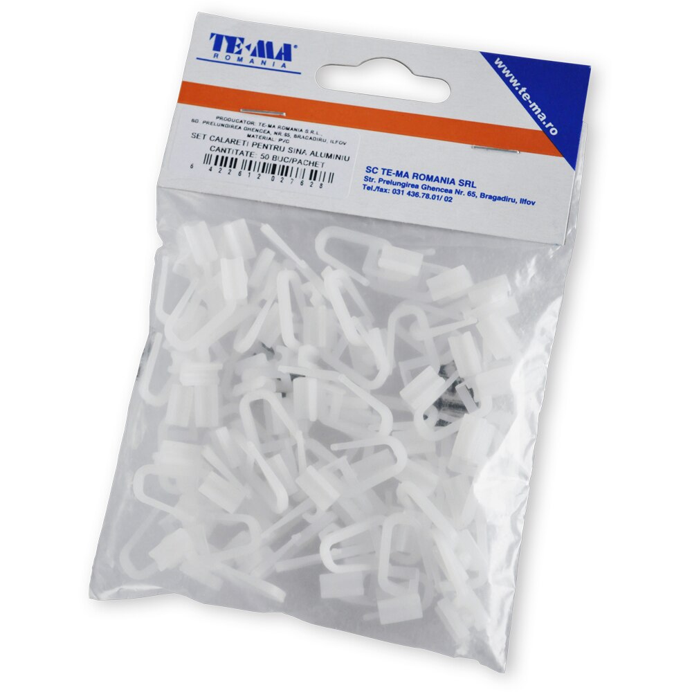 Set 50 carlige perdea TE-MA, PVC, 9 cm, alb