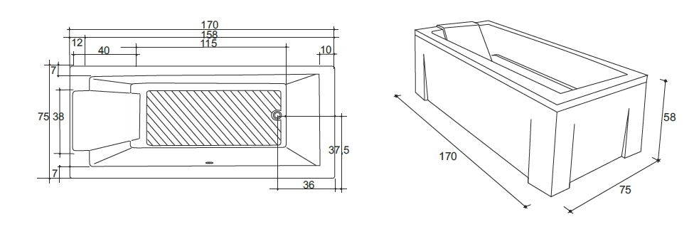Cada simpla incastrabila, dreptunghiulara, 170 cm x 75 cm • Roma