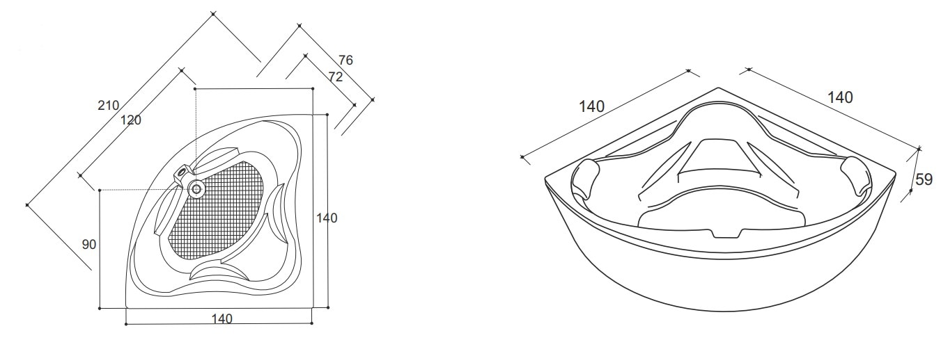 Set cada hidromasaj, semirotunda, 140 x 140 cm • Venus