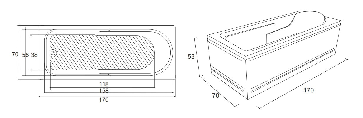 Cada hidromasaj, dreptunghiulara, 170 x 70 cm • Siena