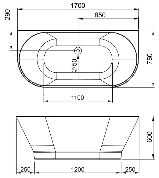 Cada freestanding baie, dreptunghiulara, alba, 170 x 75 x 60 cm • GoodHome Bristol