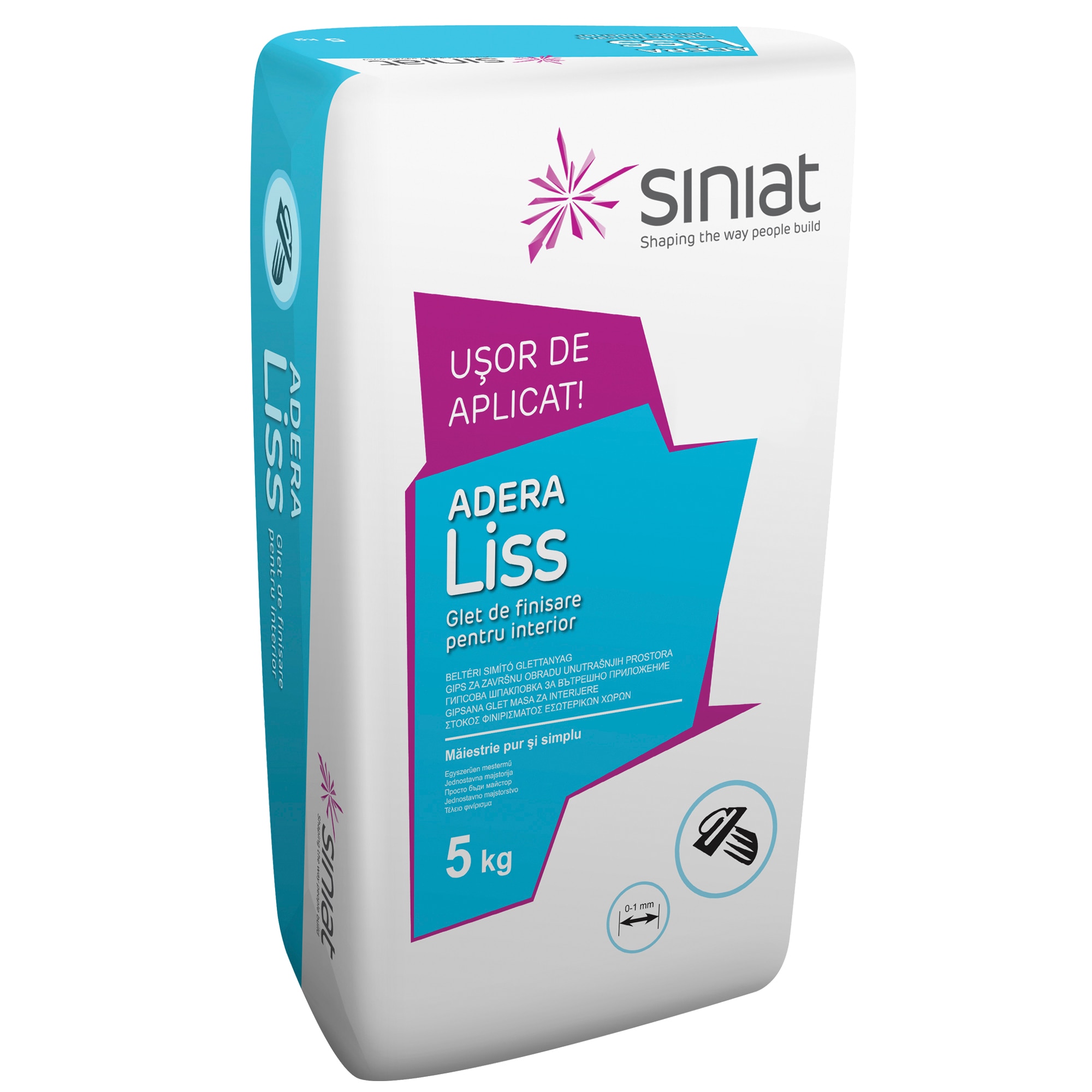 Glet de finisare pe baza de ipsos, 5 kg  Siniat Adera Liss