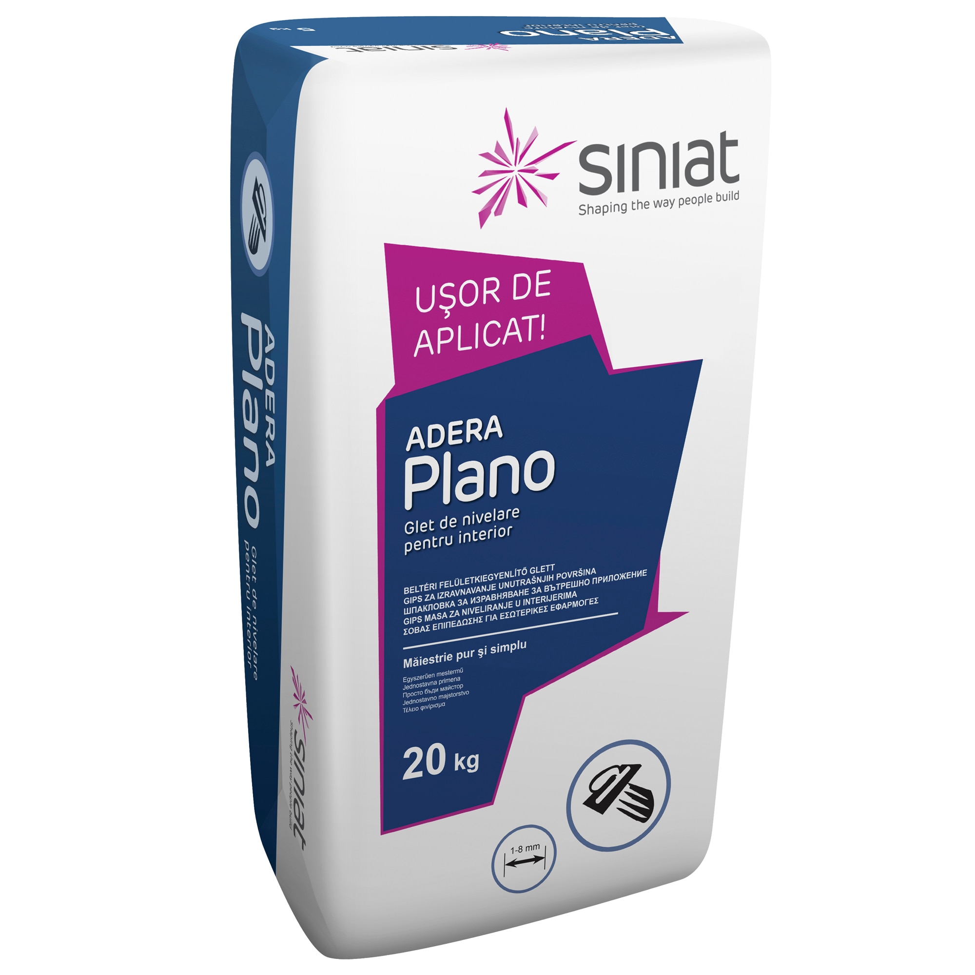Glet de nivelare pentru interior Siniat Adera Plano, 20 kg