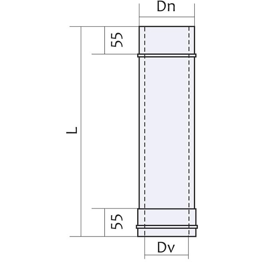 Burlan cos de fum dublu perete VULCANO, D180/250 mm, grosime 0.5 mm, 0.5 m, inox