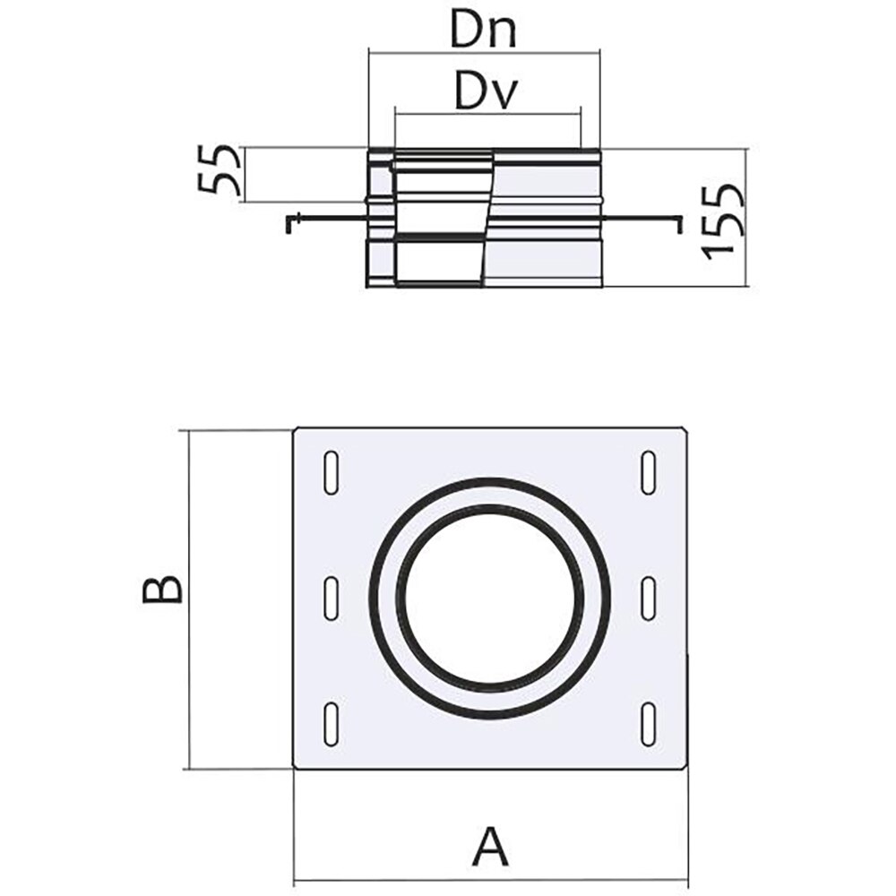 Suport intermediar cos de fum dublu perete VULCANO, D180/250 mm, grosime 0.5 mm, inox