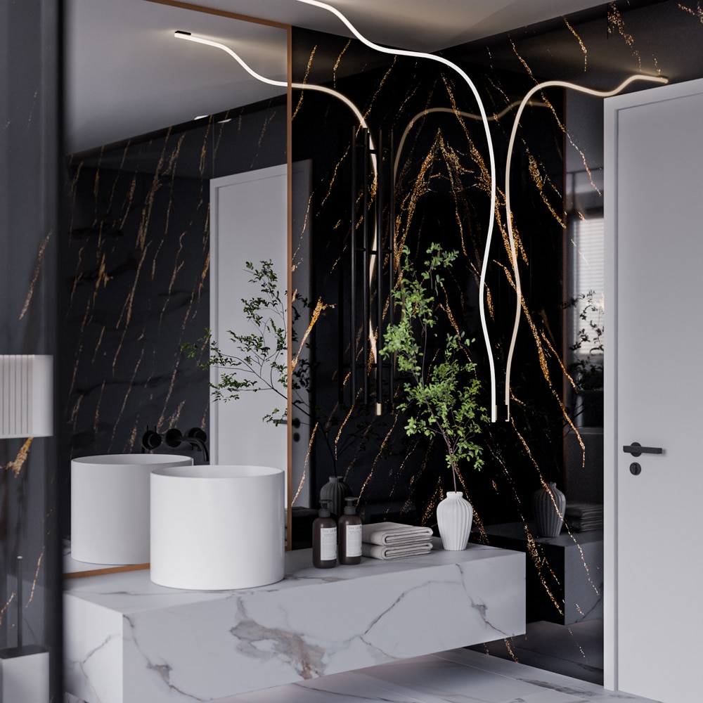 Panou decorativ Wall Glossy Floren Gold Vein, SPC, 122 x 280 cm, negru