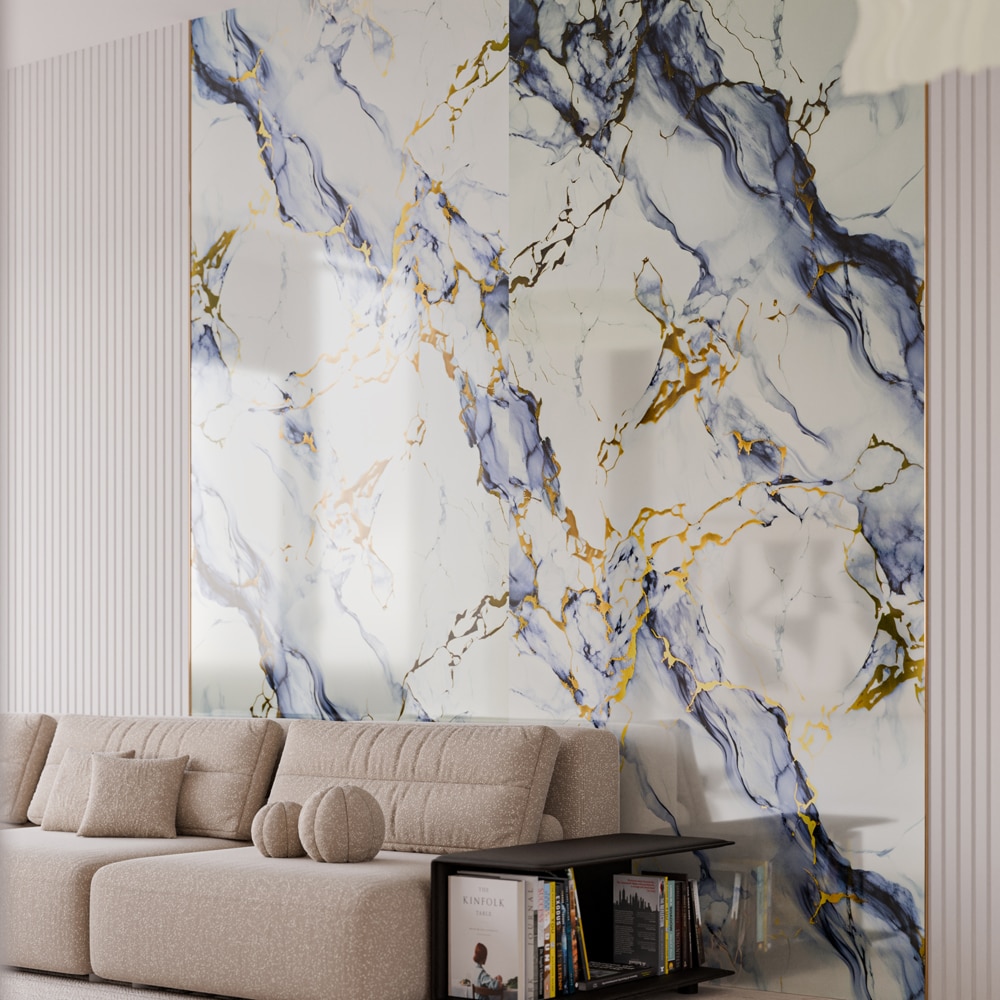 Panou decorativ Wall Glossy Tuscan Gold Elegance, SPC, 122 x 280 cm, alb