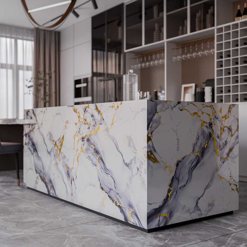 Panou decorativ Wall Glossy Tuscan Gold Elegance, SPC, 122 x 280 cm, alb