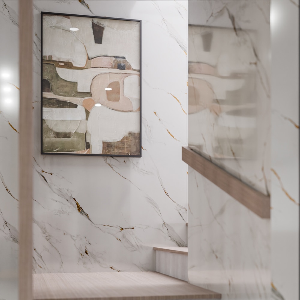 Panou decorativ Wall Glossy Marble Gold, SPC, 122 x 280 cm, alb