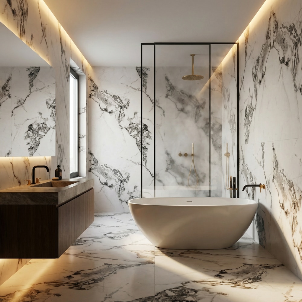 Panou decorativ Wall Glossy Arabescato, SPC, 122 x 280 cm, alb