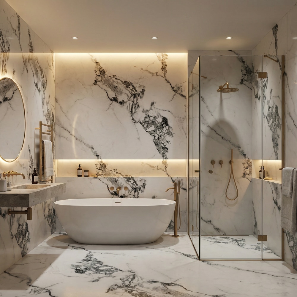 Panou decorativ Wall Glossy Arabescato, SPC, 122 x 280 cm, alb