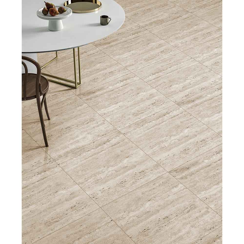 Gresie interior/exterior Travertino, travertin gri lucios, 60 x 60 cm, 9 mm, 1.44 m2/cutie