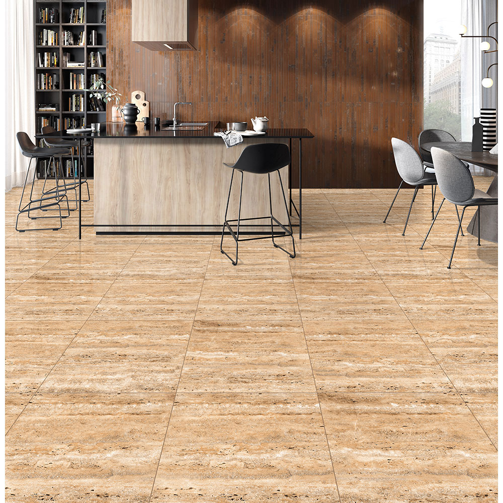 Gresie interior/exterior Travertino, travertin bej lucios, 60 x 60 cm, 9 mm, 1.44 m2/cutie