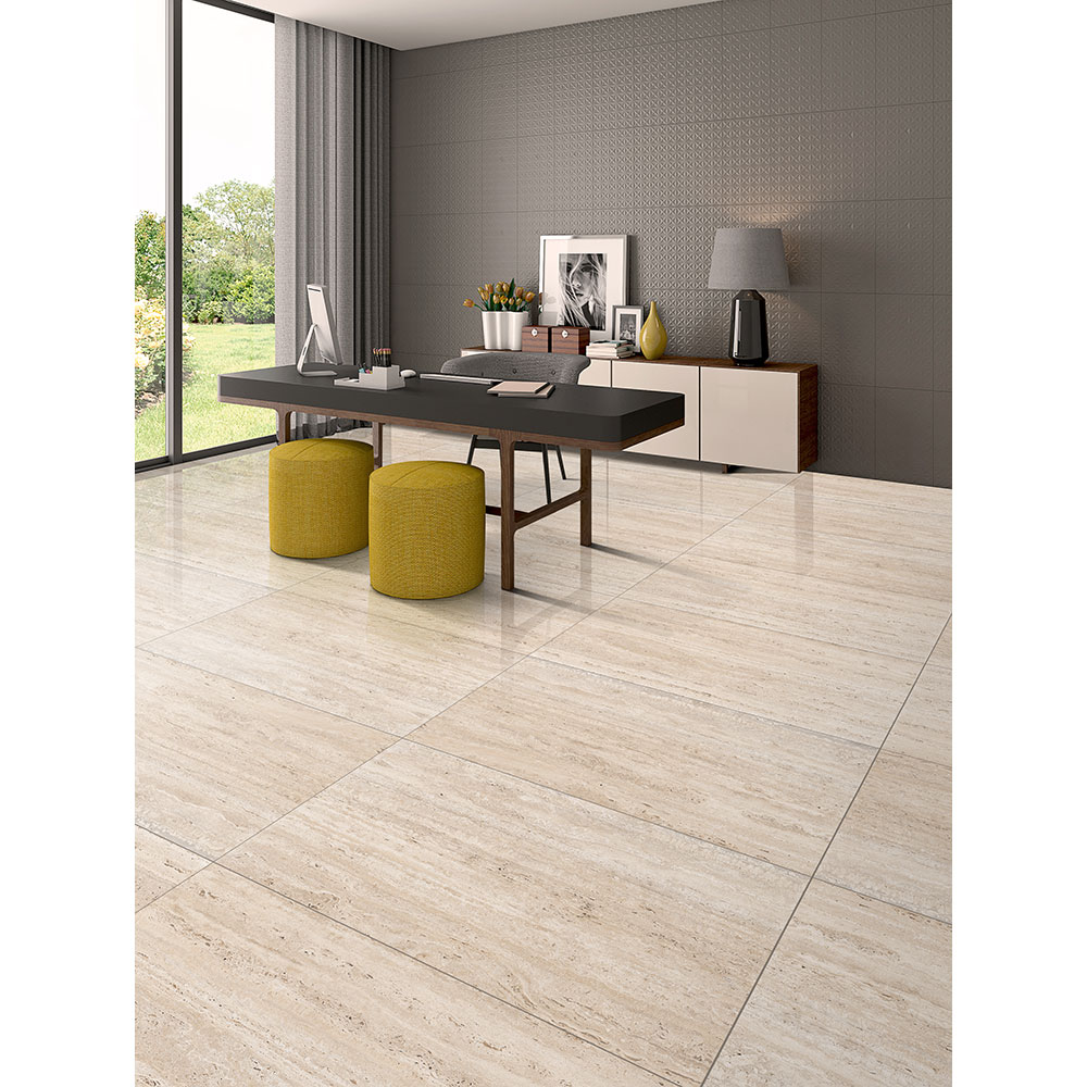 Gresie interior/exterior Travera, marmura bej lucios, 60 x 120 cm, 9 mm, 1.44 m2/cutie