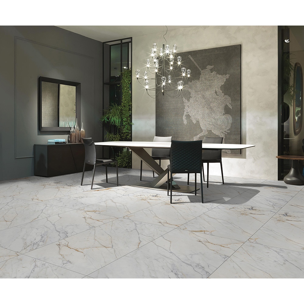 Gresie interior/exterior Pietra, marmura alb mat, 60 x 120 cm, 9 mm, 1.44 m2/cutie