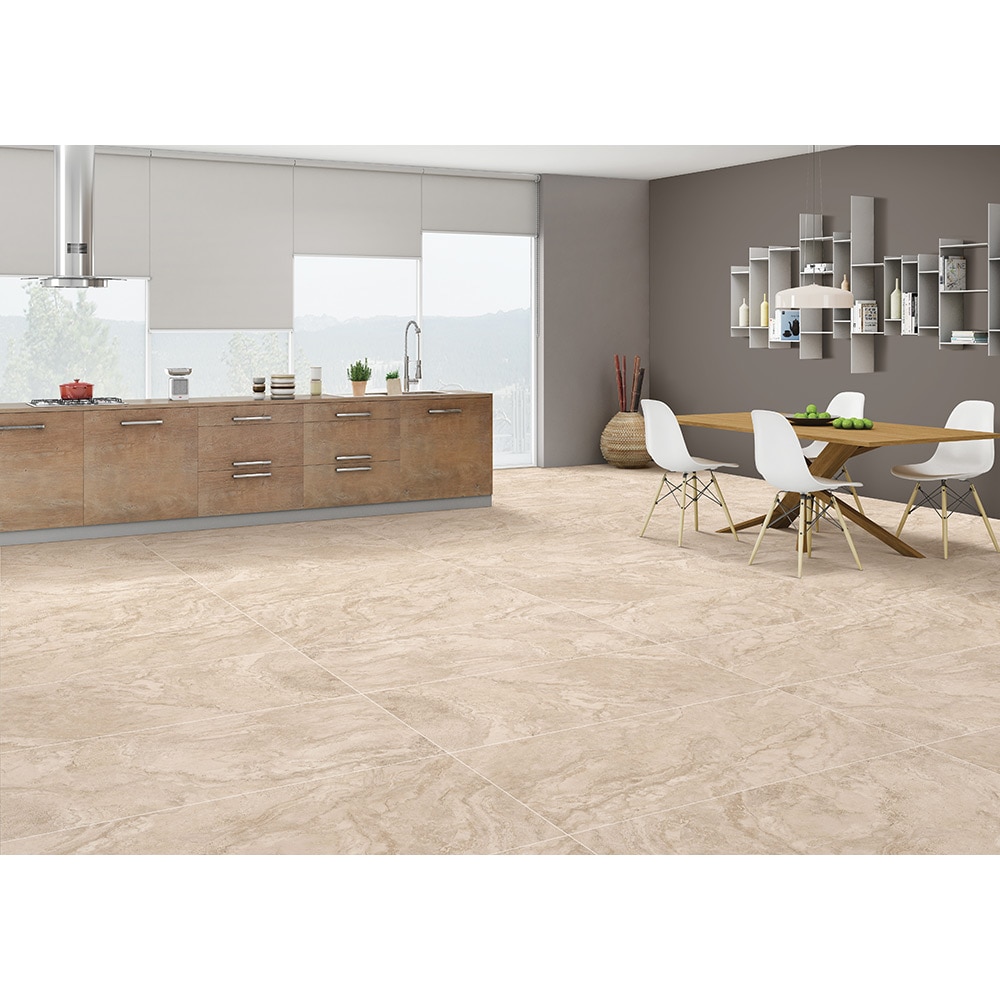 Gresie interior/exterior Travertino, marmura bej mat, 60 x 120 cm, 9 mm, 1.44 m2/cutie