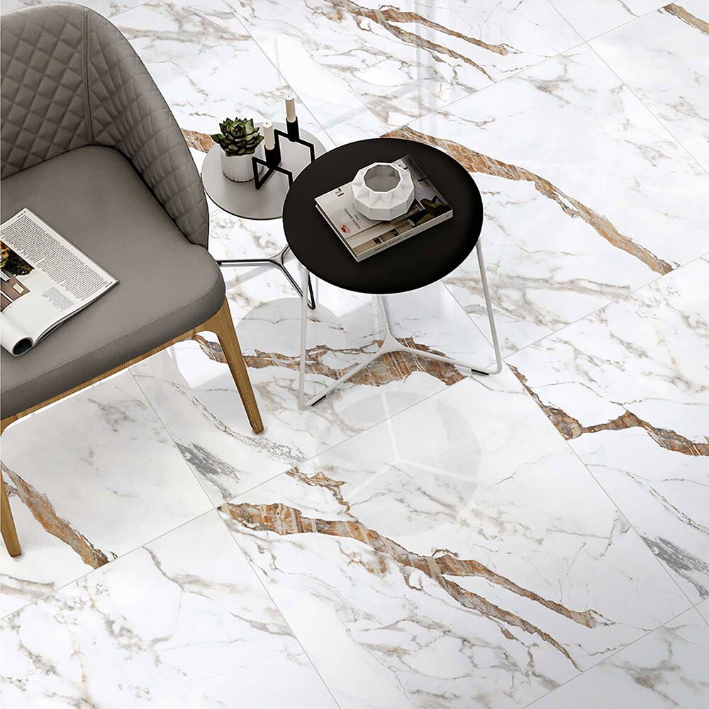 Gresie interior Bogota, marmura alb lucios, 60.5 x 60.5 cm, 10 mm, 1.465 m2/cutie